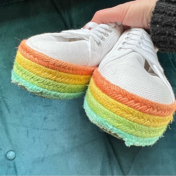SUPERGA RAINBOW PLATFORM ESPADRILLE FLATFORM LACE UP SNEAKERS SIZE 8.5 - Picture 11 of 12